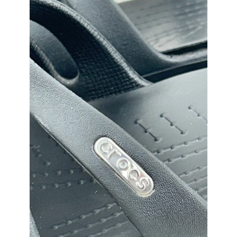 Crocs Women's‎ Rhonda Black Multi Strap Wedge Sandals Slides Comfort Size 11